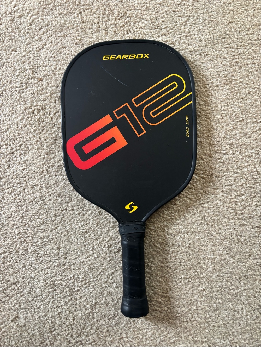 Gearbox G12 12mm Pickleball Paddle - Black with Red/Yellow Accent
